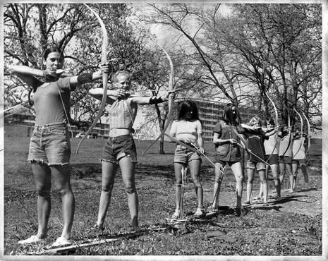 Women archers at the University of Arkansas, ca. 1970. (Ruth Cohoon Papers, MC 1880UA, Series 4, Box 1; University of Arkansas Libraries, Special Collections Department.)